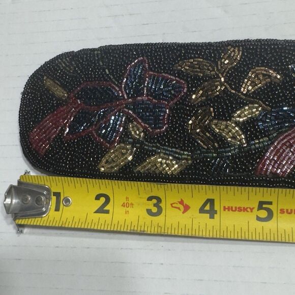 VTG 80s 70s Black Sz S XS Beaded Waist Belt Retro Goth Grunge Floral 3” Regale - Picture 12 of 14